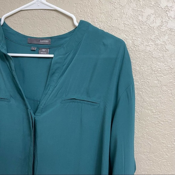 Sandra Ingrish Tunic Top blueish Green button down sz L - Picture 4 of 9